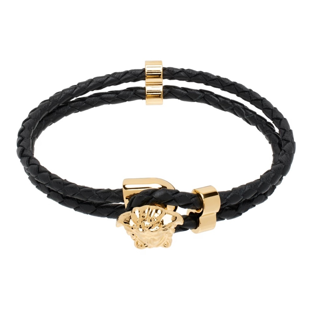VERSACE Black Medusa Braided Leather Bracelet